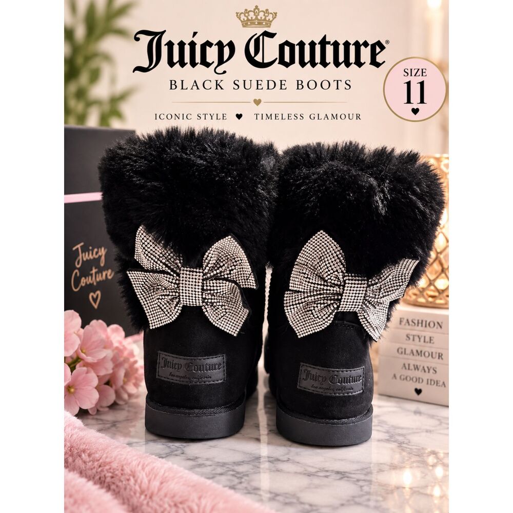 Juicy Couture Women's Keen Boot Black Micro Size 11 Worn 3x